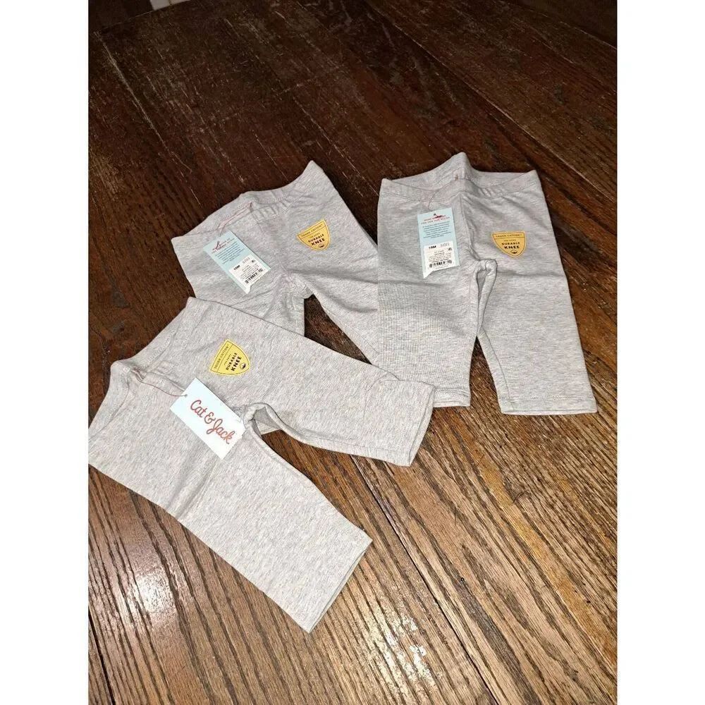 New Three 18 Month Cat & Jack Grey Stretch Pull On Pants Infant Baby Toddler